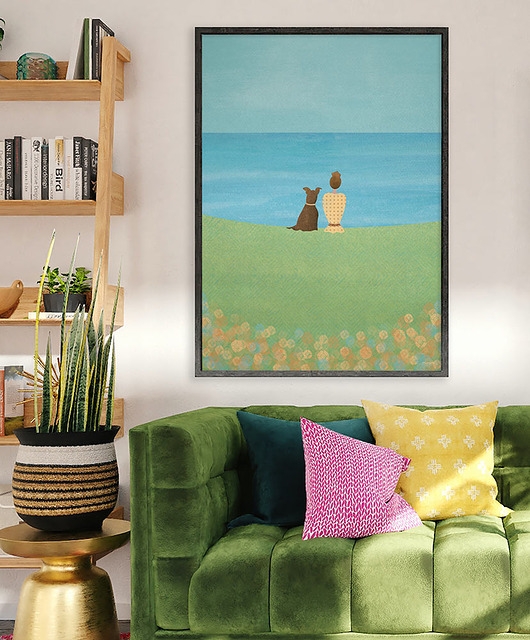 Image of Pakamera Z psem na łące - plakat fine art