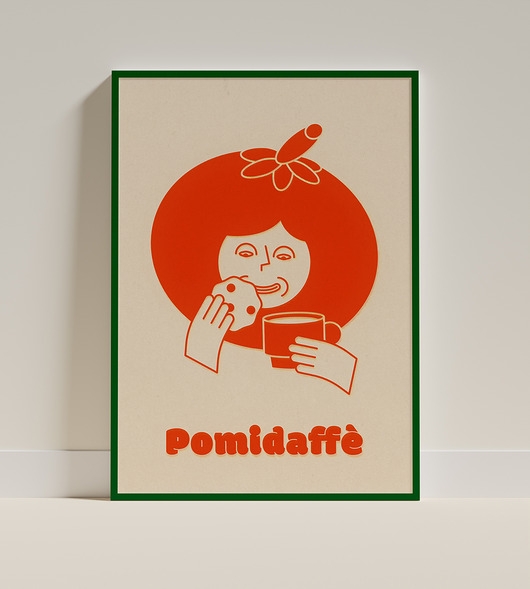 Image of Pakamera Pomidaffe plakat retro dla miłośników kawy i pomidorów