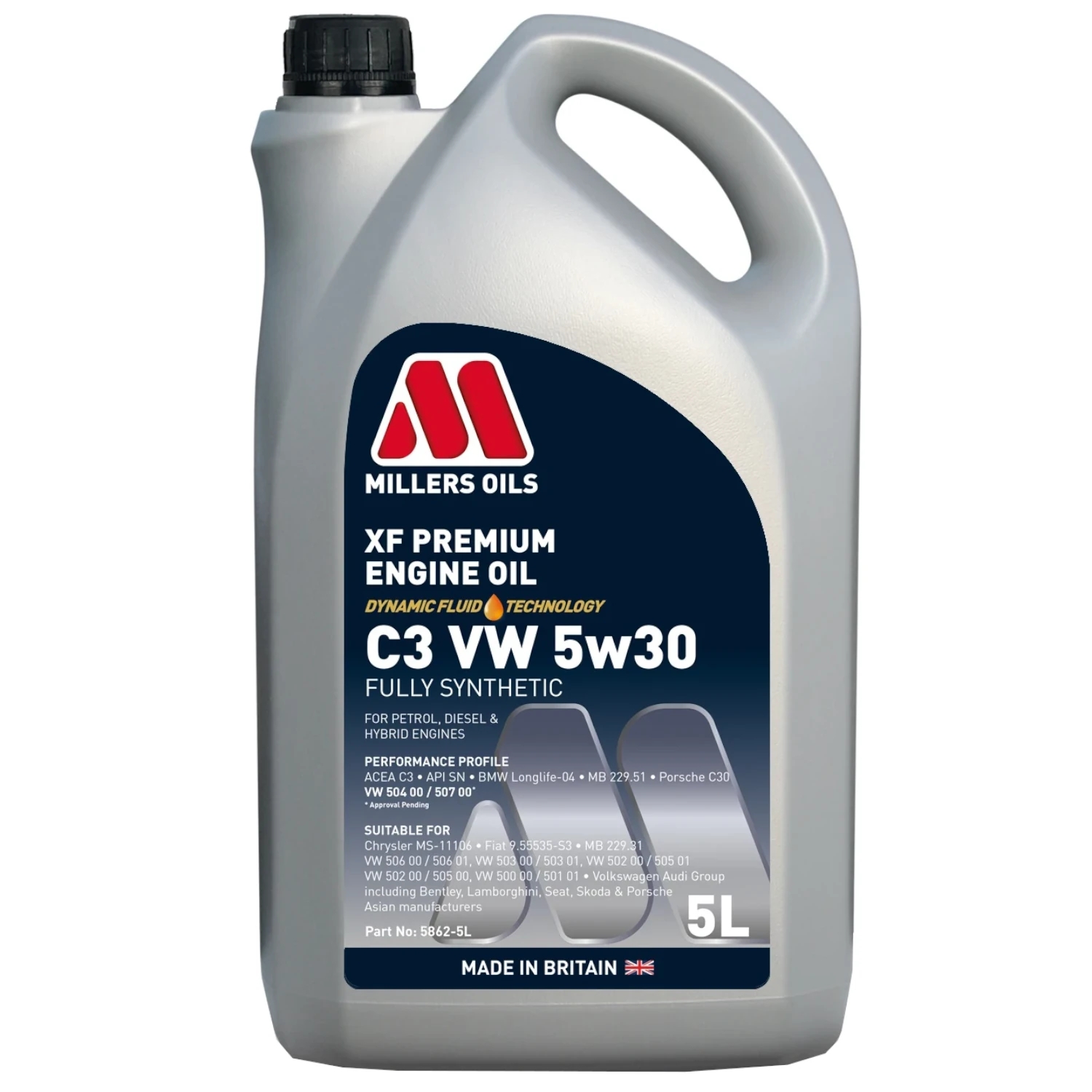 Image of Millers Oils XF Premium C3 VW 5w30 - syntetyczny olej silnikowy 5L