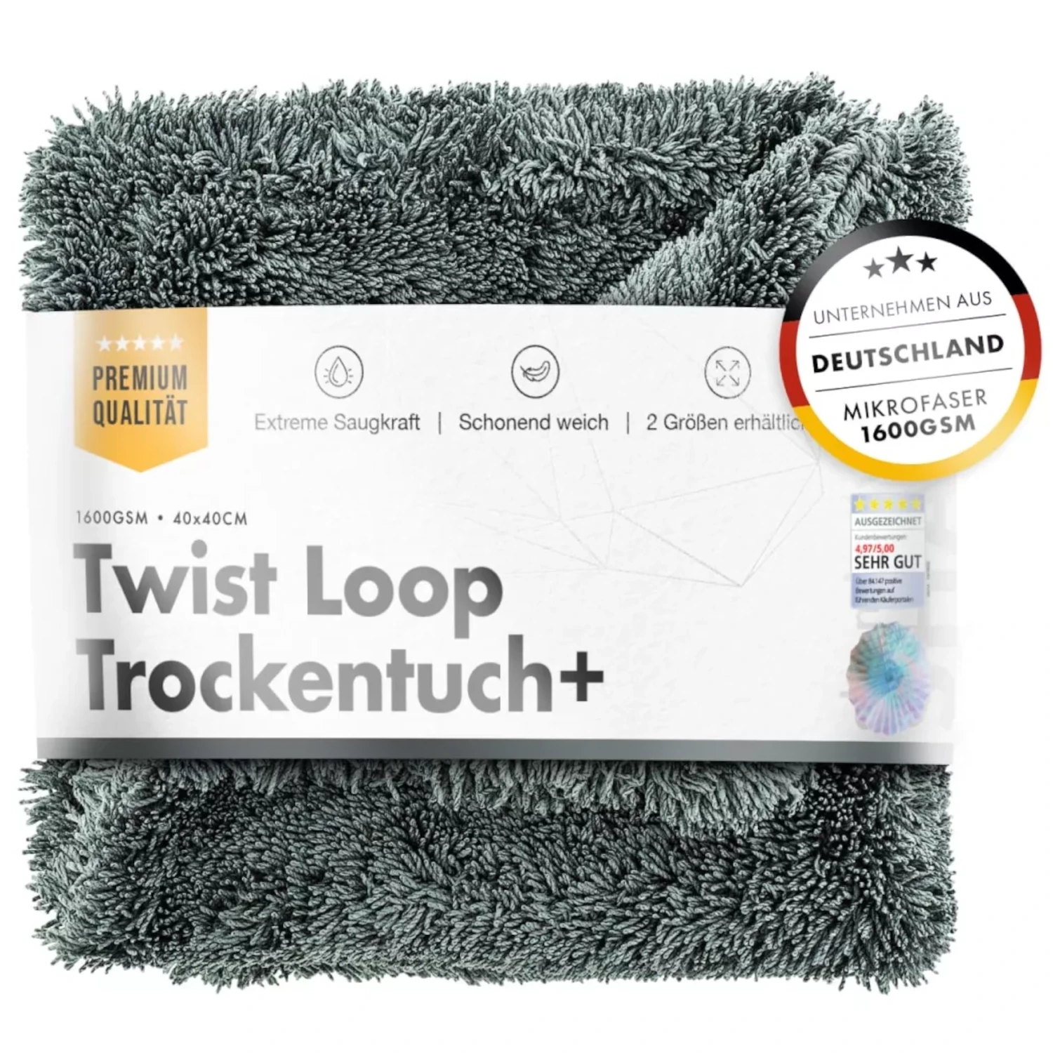 Image of chemicalworkz Premium Twisted Towel Grey - Ręcznik do osuszania samochodu 1600gsm 40x40cm