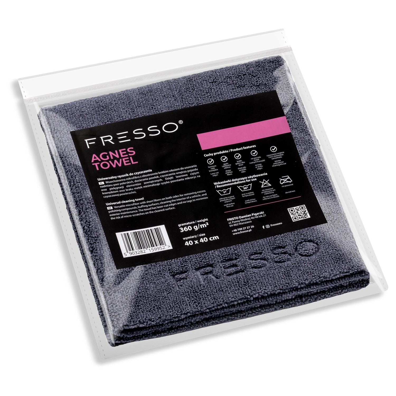 Image of Fresso Agnes Towel - uniwersalna mikrofibra z krótkim włosiem, 360gsm, 40x40cm
