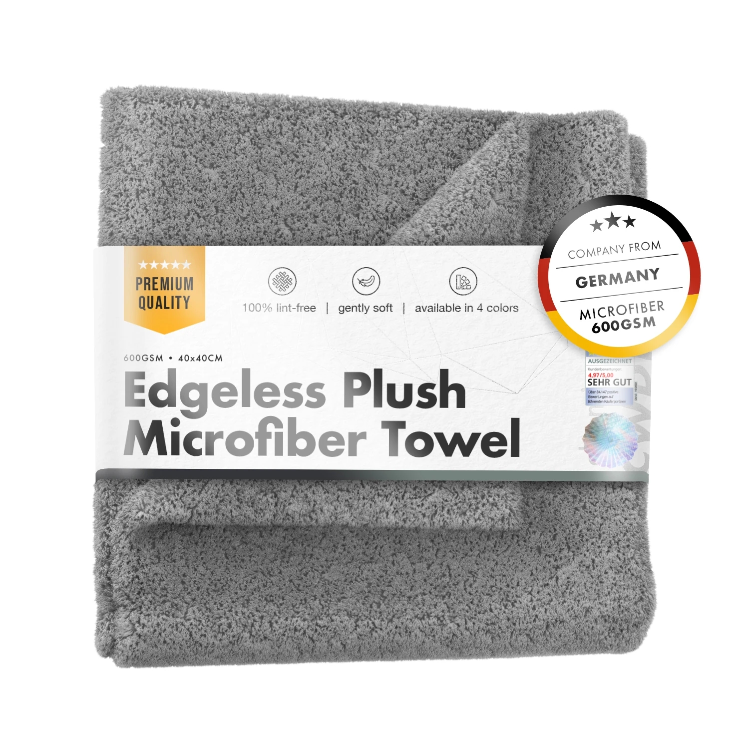 Image of chemicalworkz Edgeless Plush Towel Grey - puszysta mikrofibra bez obszycia, szara 600gsm 40x40cm