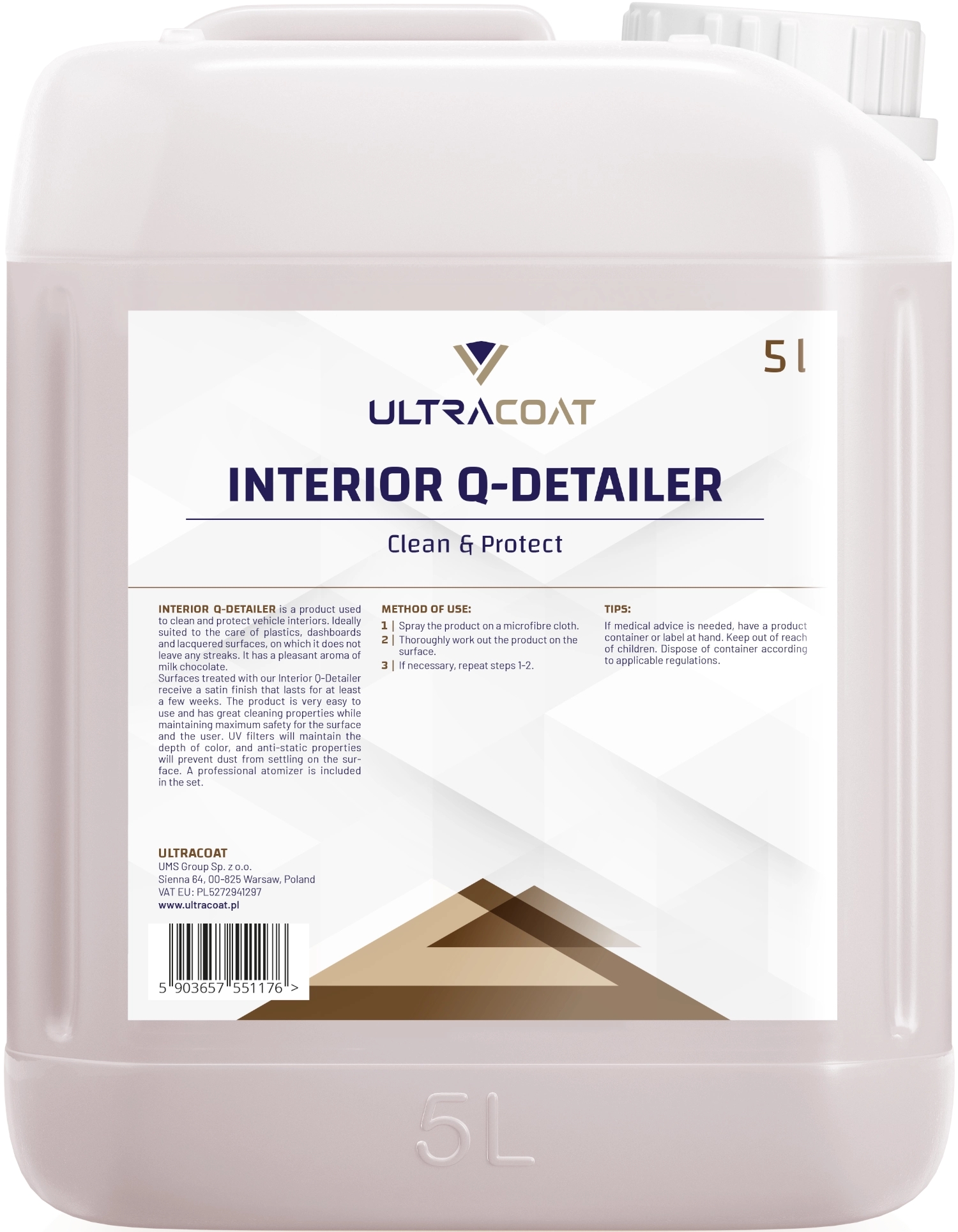 Image of Ultracoat Interior Q-Detailer – produkt do pielęgnacji elementów wnętrza, zapach mlecznej czekolady 5L