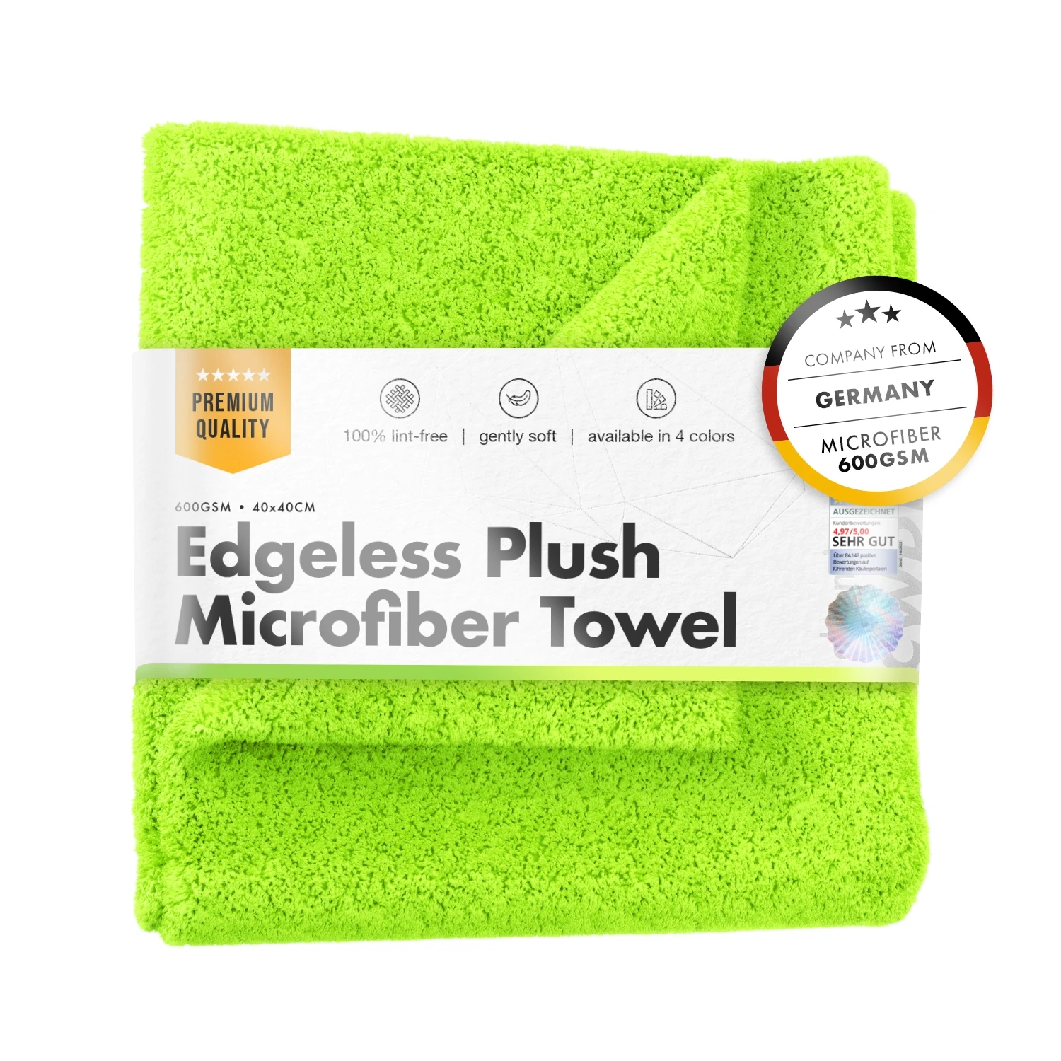 Image of chemicalworkz Edgeless Plush Towel Green - puszysta mikrofibra bez obszycia, zielona 600gsm 40x40cm