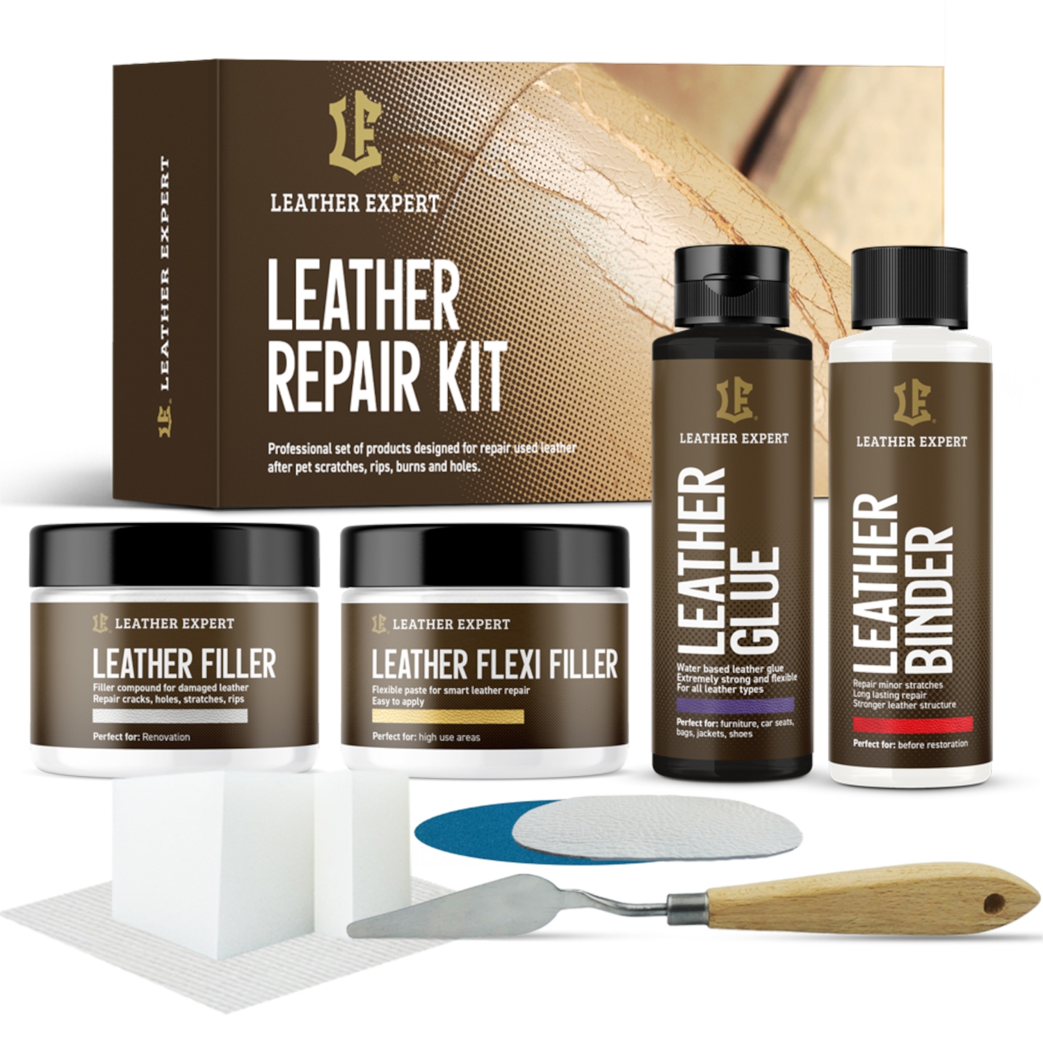 Image of Leather Expert Leather Repair Kit – zestaw do renowacji tapicerki skórzanej