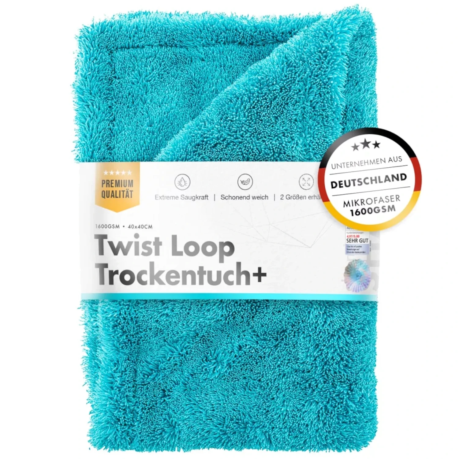 Image of chemicalworkz Premium Twisted Towel Turquoise - Delikatny ręcznik do osuszania samochodu 1600gsm 45x75cm