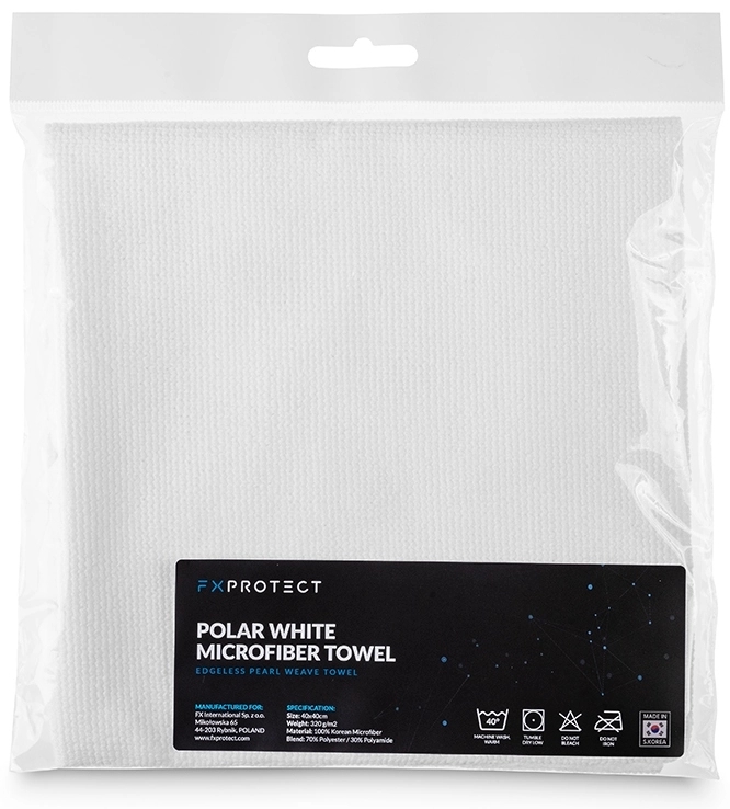 Image of FX Protect Polar White Microfiber Towel – delikatna mikrofibra bez obszycia, 40x40cm, 320gsm