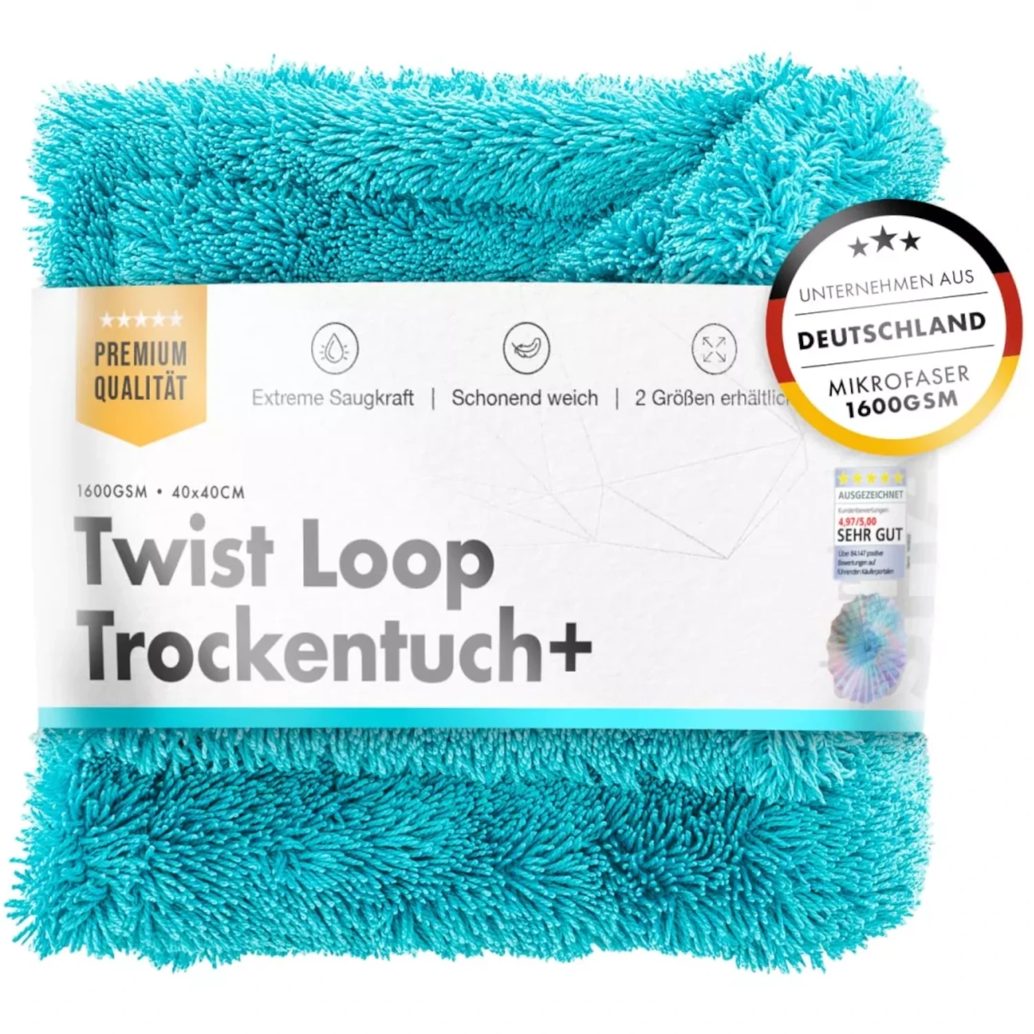 Image of chemicalworkz Premium Twisted Towel Turquoise - Wydajny ręcznik do osuszania samochodu 1600gsm 40x40cm