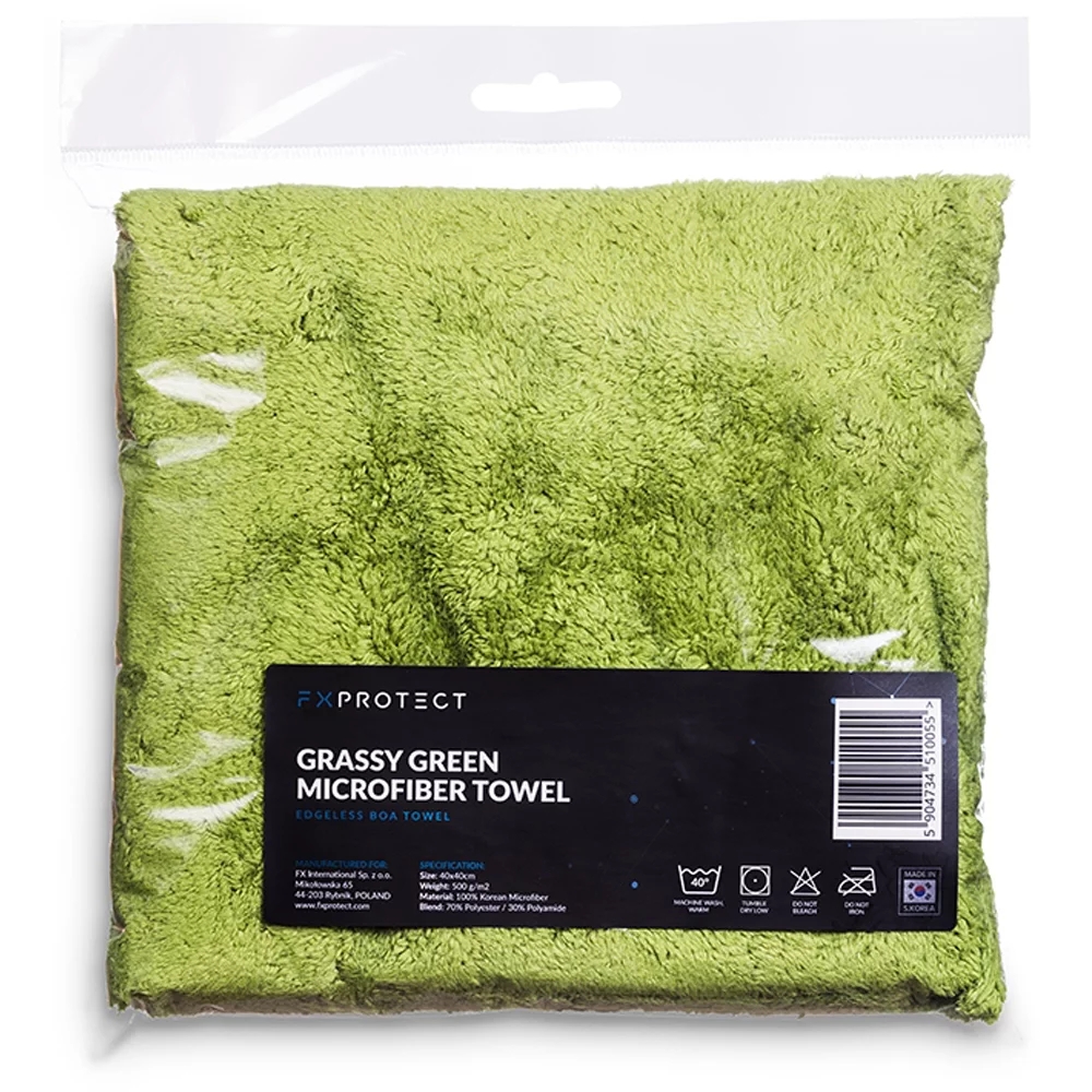 Image of FX Protect Grassy Green Boa – delikatna mikrofibra bez obszycia, 500gsm, 40x40cm