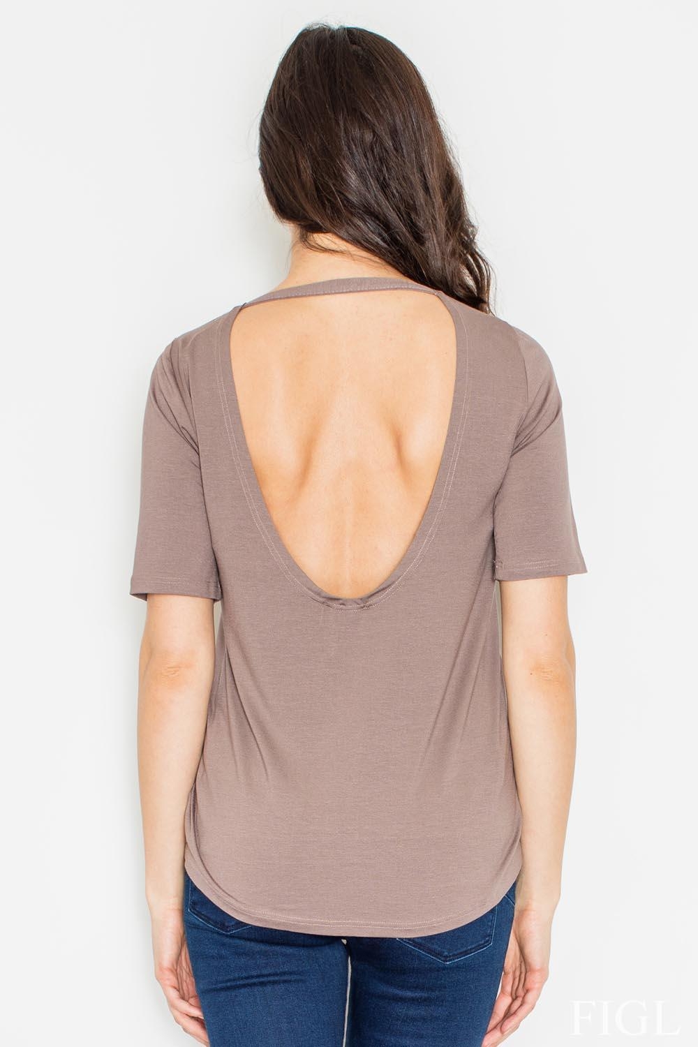 Brązowa t-shirt z wycięciem na plecach