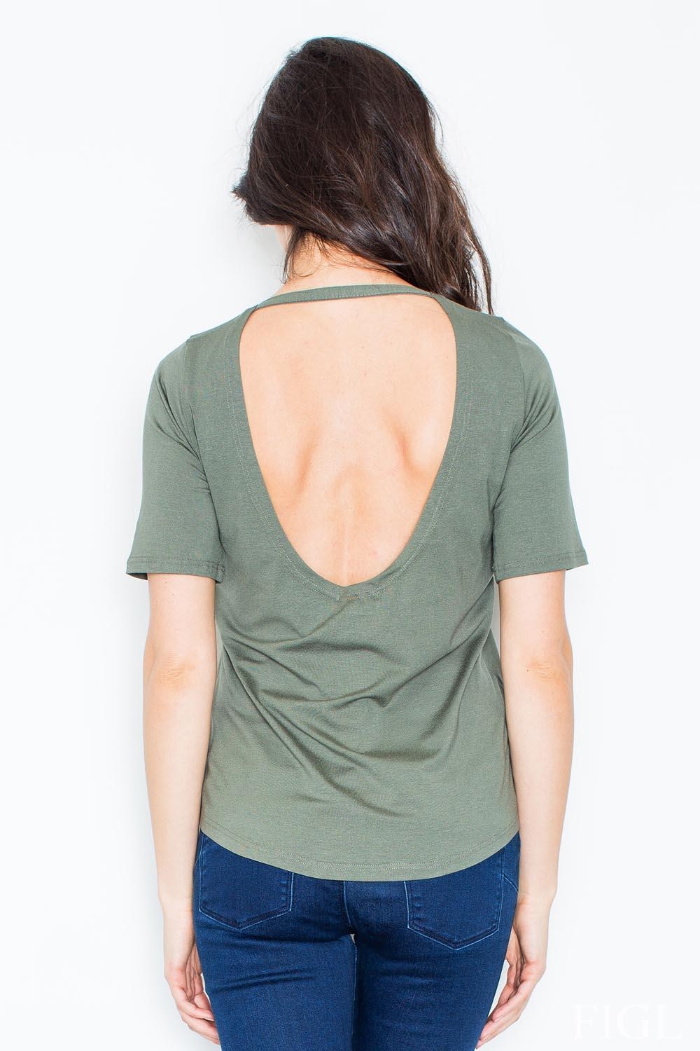Oliwkowy t-shirt z wycięciem na plecach
