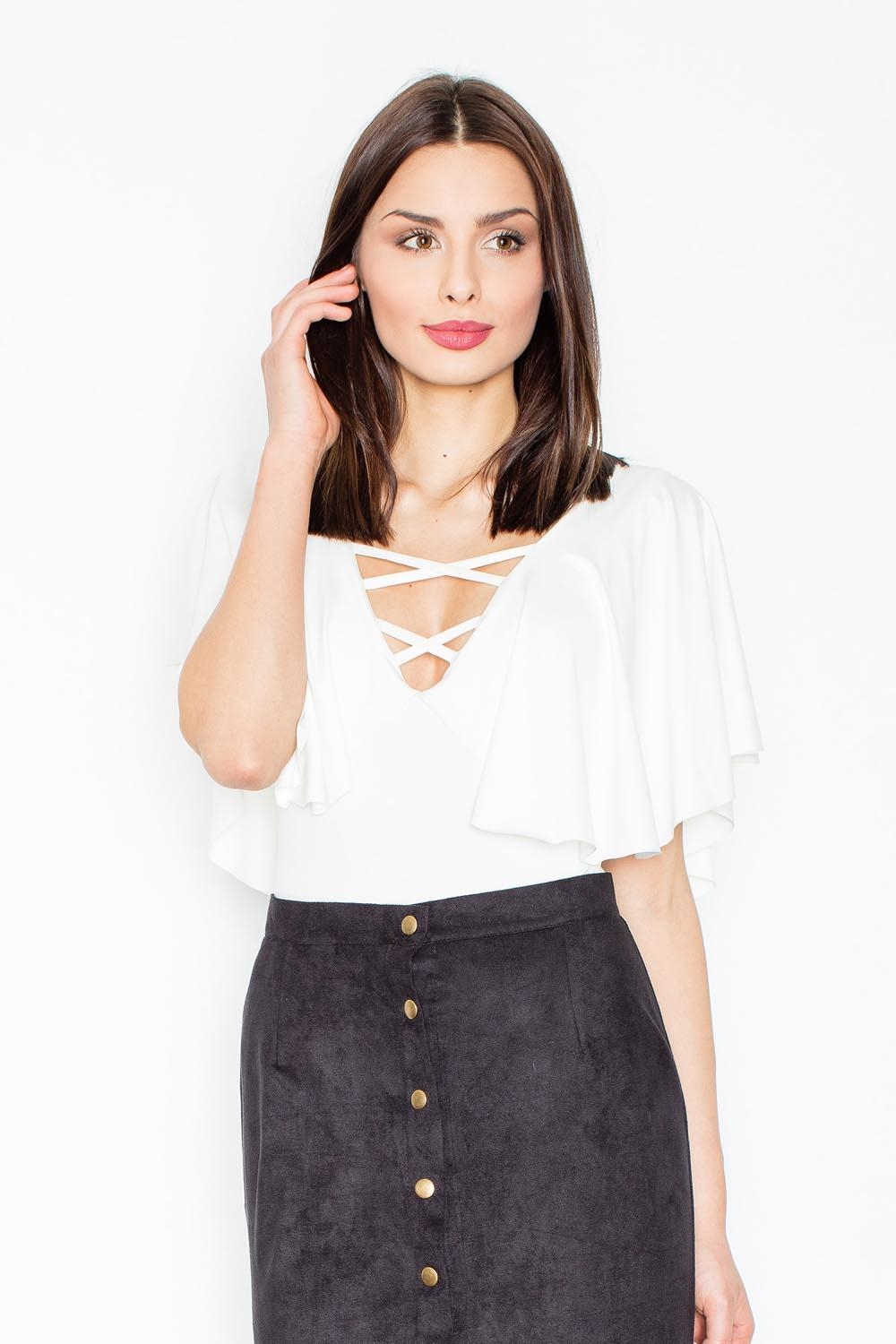 Ecru body z dekoltem v w stylu boho