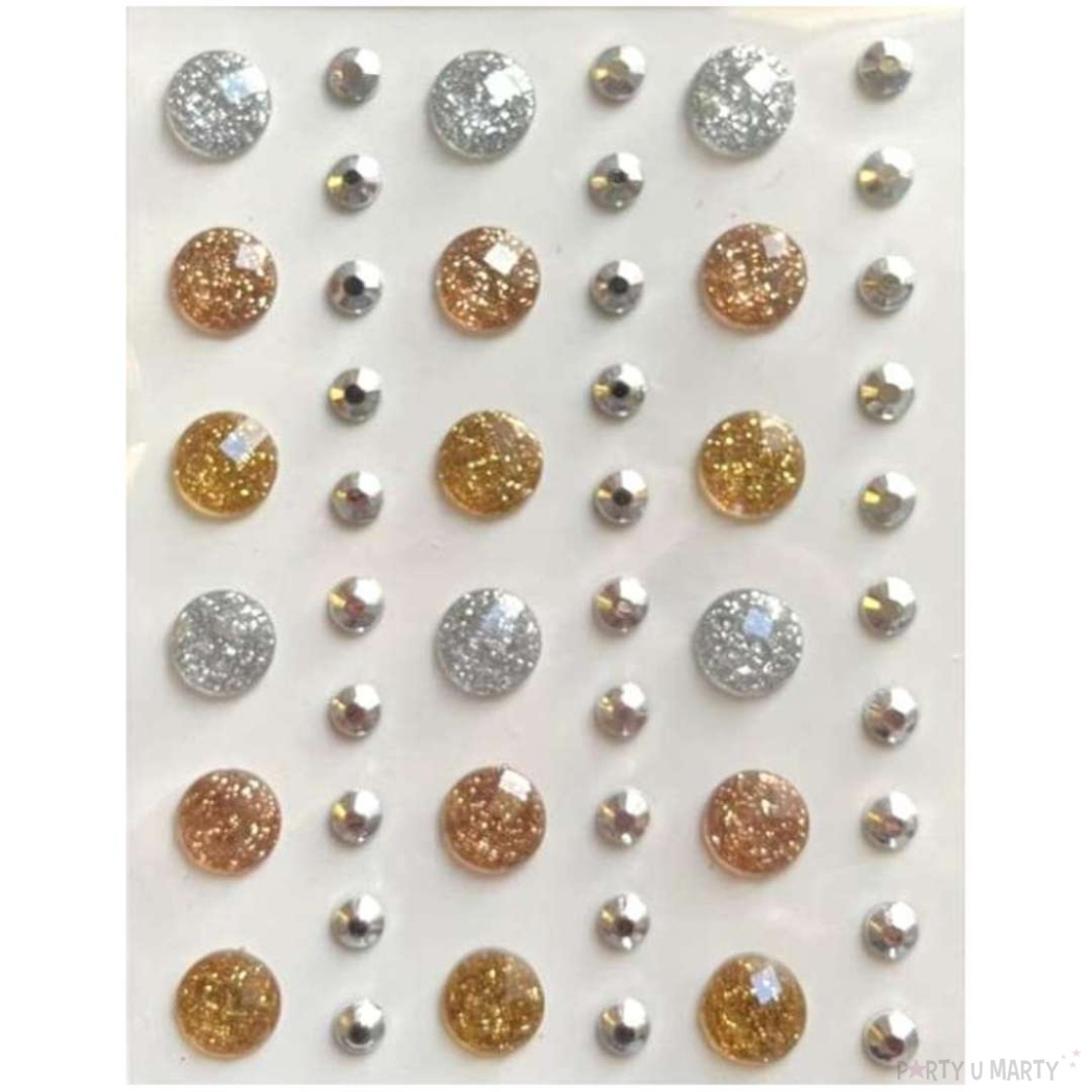 Dżety samoprzylepne "Kryształki - Brokatowe", srebrno-złoty, Brewis, 5 - 10 mm, 48 szt