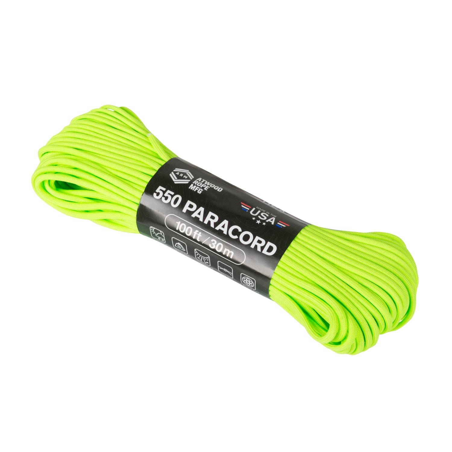 Image of Linka Paracord 550 ATWOOD (3,4mm/30m) Nylon NEON GREEN (CD-PC1-NL-0Q)