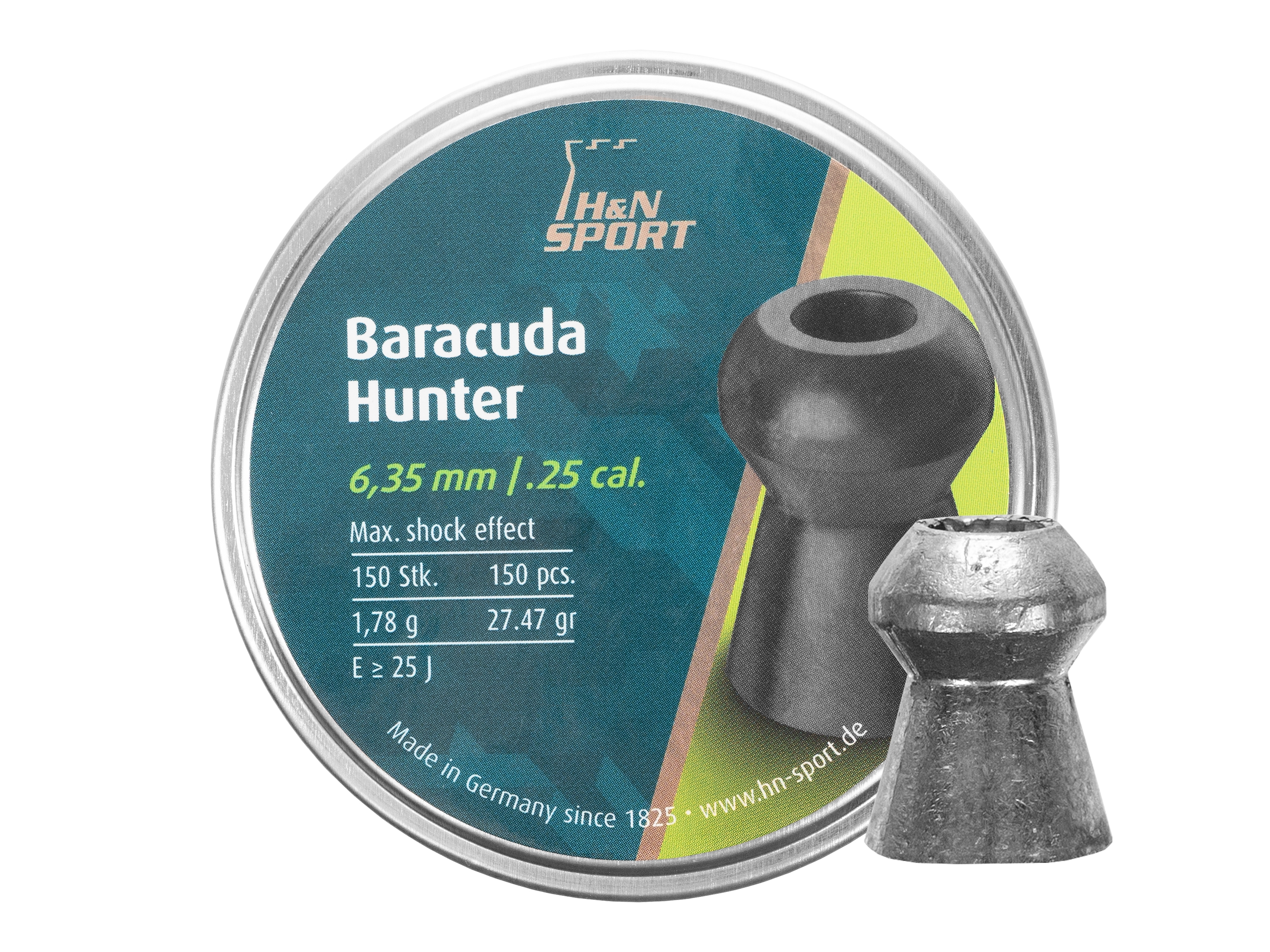 Image of Śrut 6,35 mm diabolo H&N Baracuda Hunter 150 szt. z otworem (92176350001)