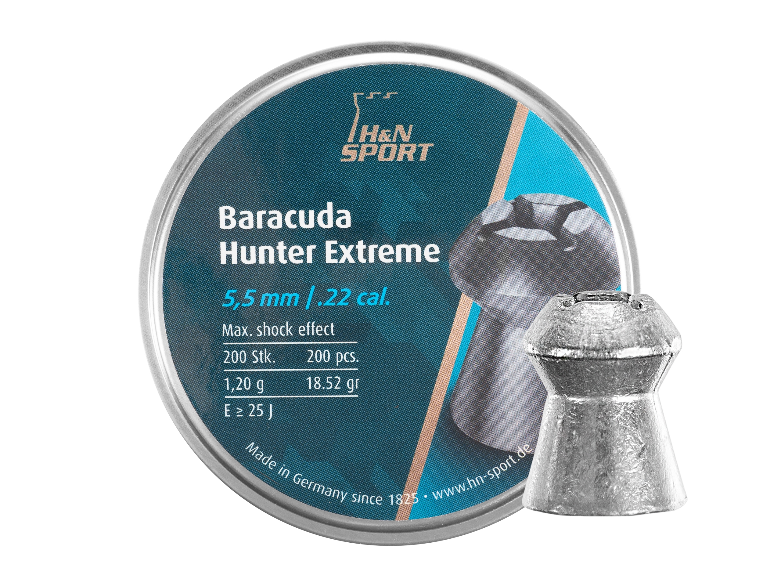 Image of Śrut 5,5 mm diabolo H&N Baracuda Hunter Extreme 200 szt. z otworem (92165500003)