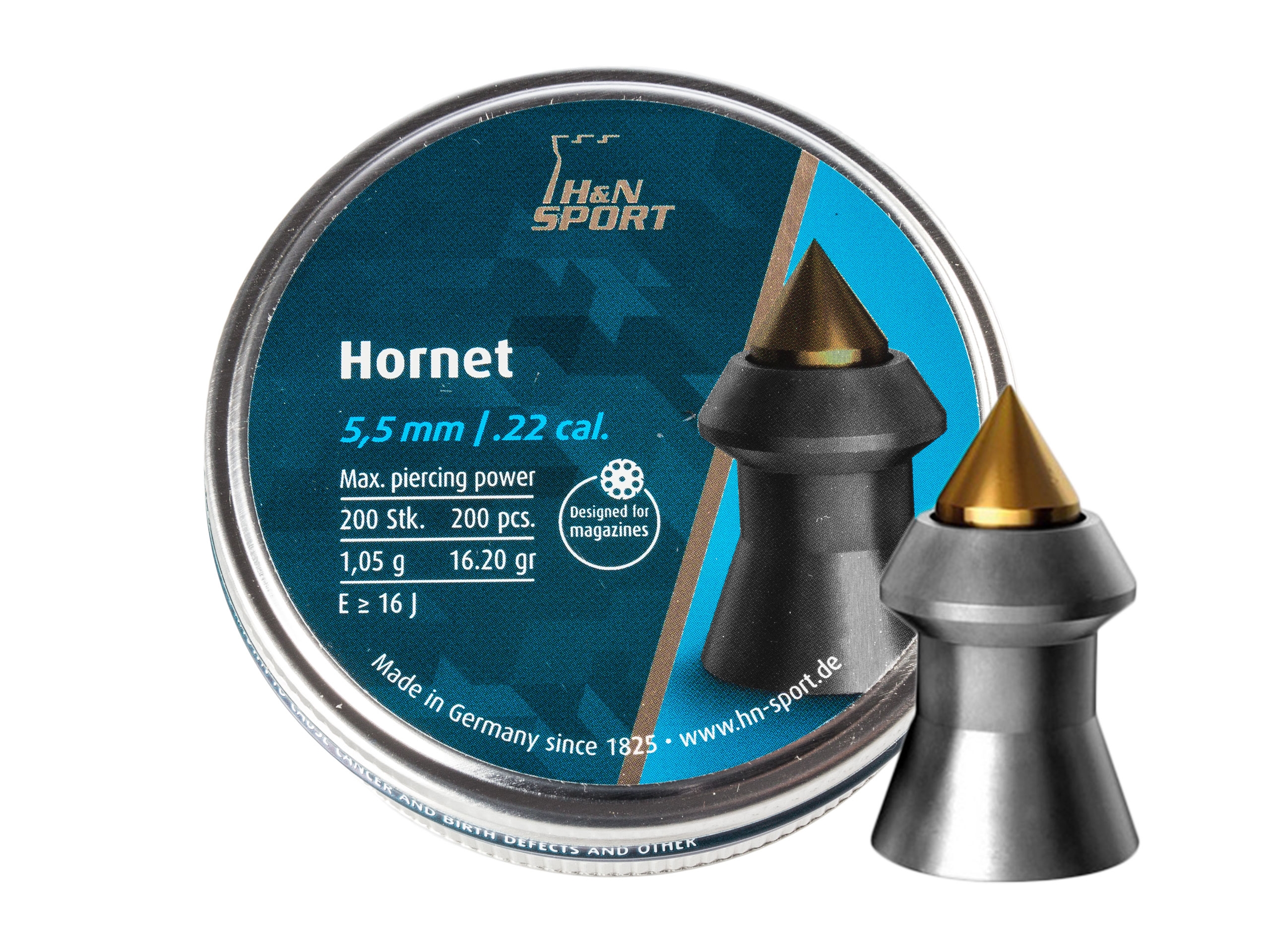 Image of Śrut 5,5 mm diabolo H&N Hornet 200 szt. szpiczasty (92425500003)