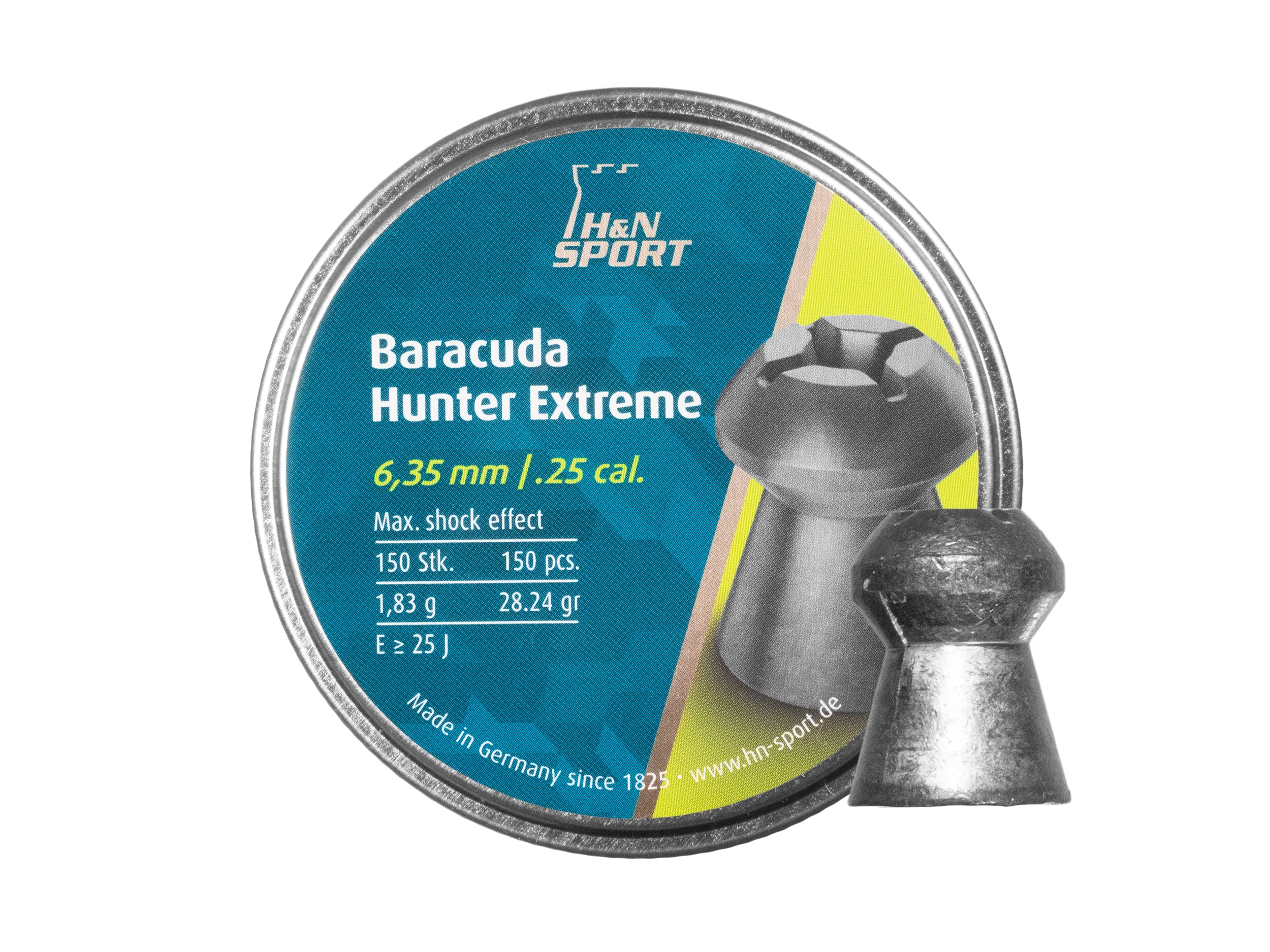 Image of Śrut 6,35 mm Diabolo H&N Baracuda Hunter Extreme 150 szt. z otworem (92166350001)