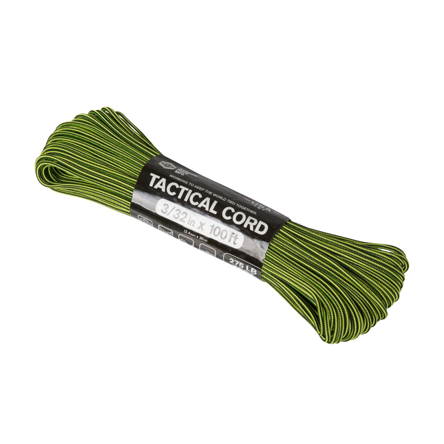 Image of Linka Tactical 275 Cord ATWOOD (2,4mm/30 m) NEON YELLOW & BLACK STRIPES (CD-TC1-NL-0J)