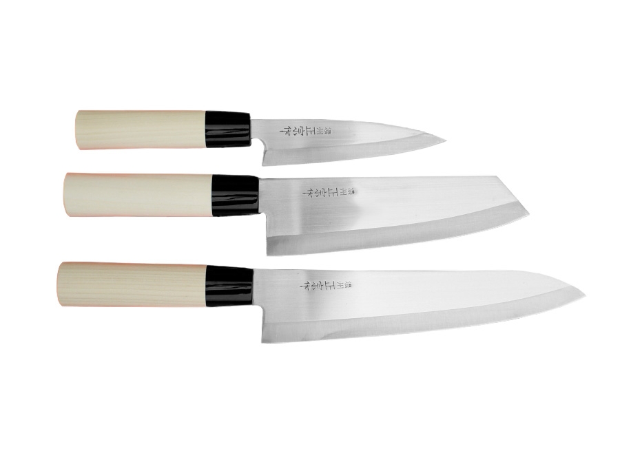 Image of Zestaw 3 noży Satake Megumi Szefa kuchni / Santoku Bunka / nóż uniwersalny (HG8165W)
