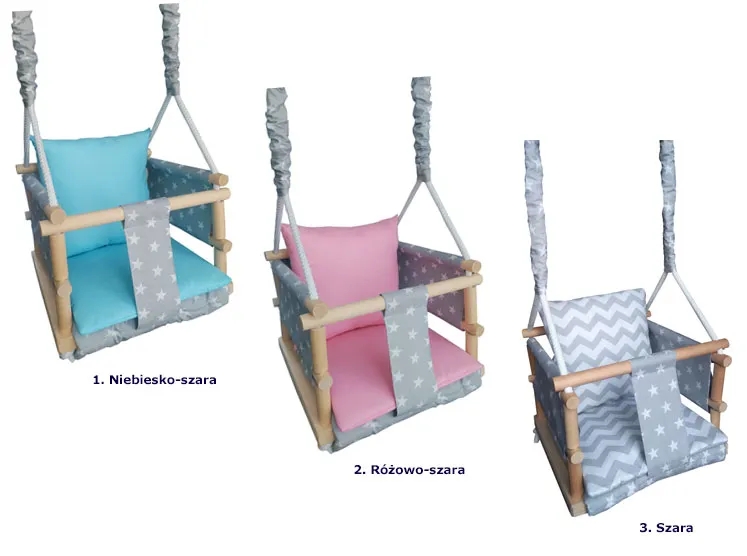 Szara drewniana huśtawka dziecięca 3w1 - Lena