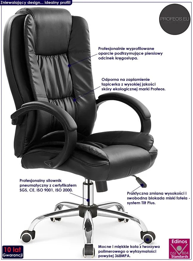 Czarny ergonomiczny fotel obrotowy - Ariel