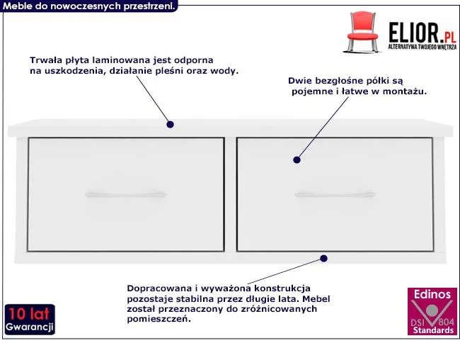 Półka ścienna z szufladami Toss 2X - biała