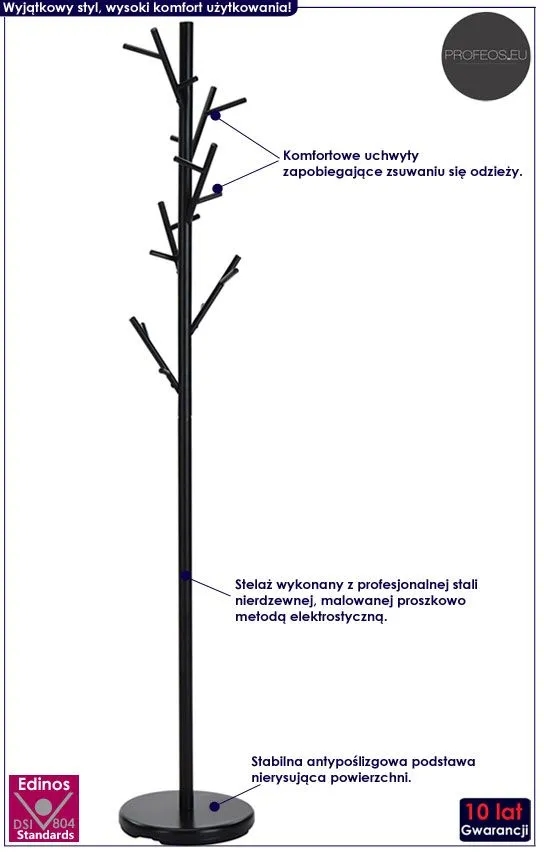 Czarny stojący wieszak na ubrania - Arlen