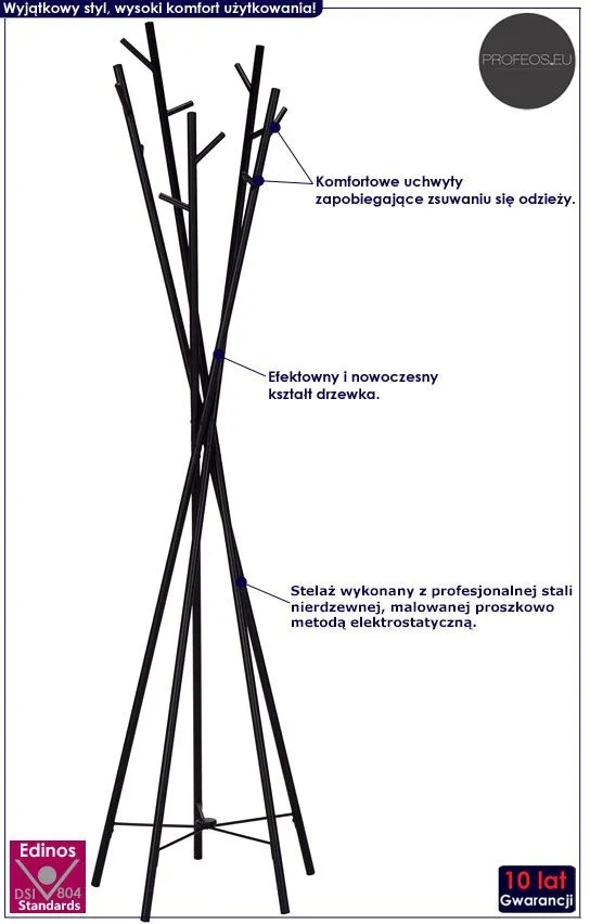 Czarny nowoczesny wieszak stojący Arlen 4X