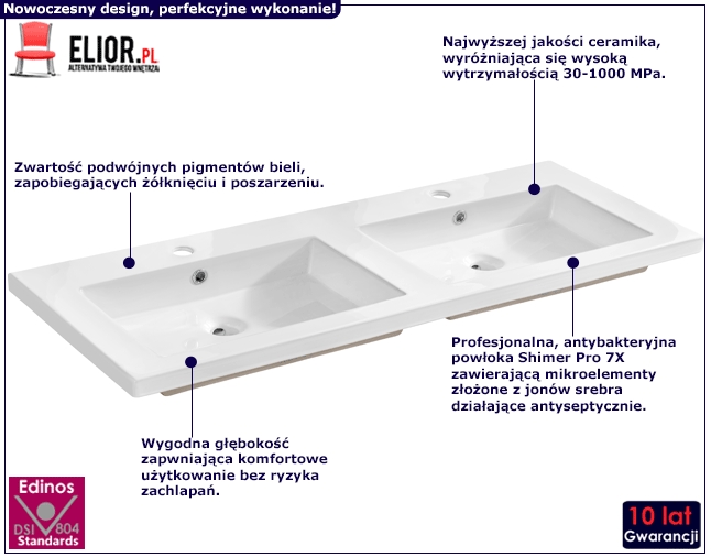 Podwójna biała umywalka ceramiczna 120 cm - Avio