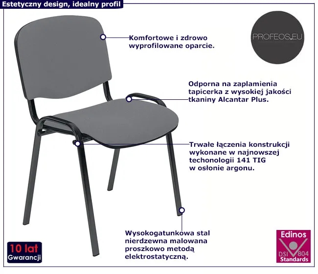 Krzesło biurowe konferencyjne Dilos - 2 kolory Popielaty