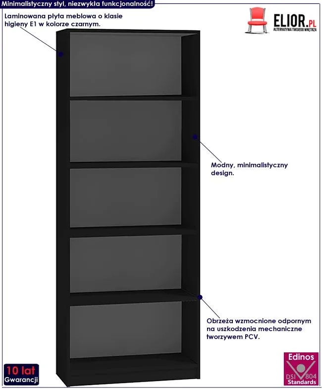 Czarny regał na książki - Nidan 3X