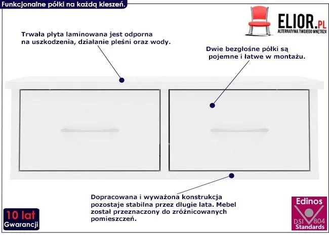 Półka ścienna z szufladami biały połysk - Toss 2X