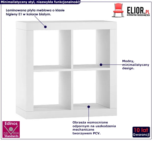 Minimalistyczny mały regał biały - Idris 3X