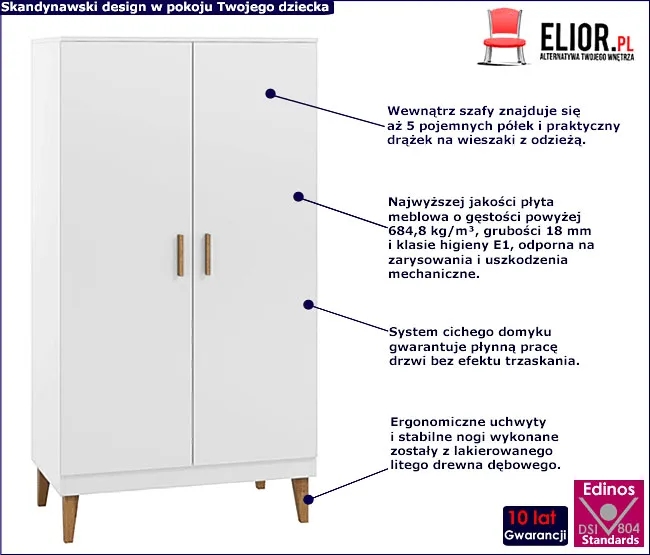 Skandynawska szafa dla dziecka Maurycy 5X - biała