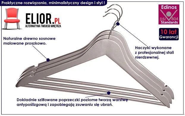 Komplet wieszaków Wixi X6 - 3 sztuki Biały