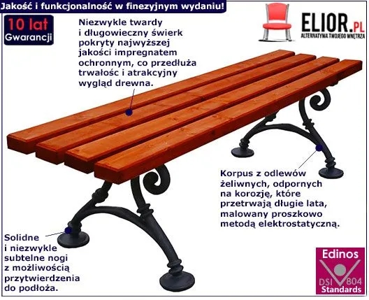 Ławka parkowa Fabio 3X bez oparcia 150cm - 7 kolorów  Orzech