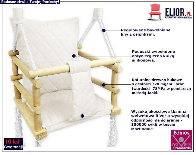 Drewniana huśtawka dziecięca 3w1 ecru - Lajra