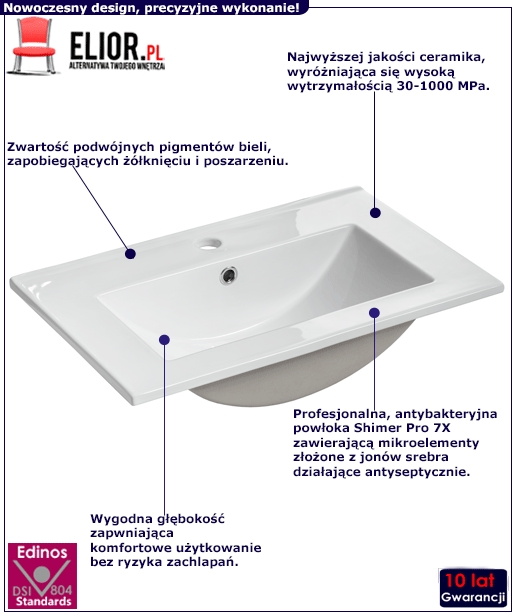 Biała prostokatna ceramiczna umywalka - Ravos 60 cm