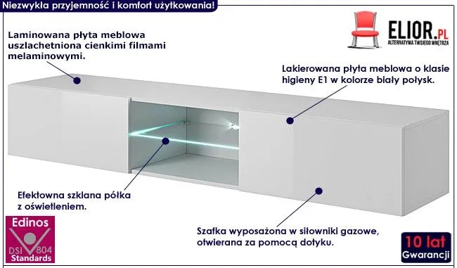 Wisząca szafka RTV z oświetleniem Vomes 11X - biały połysk