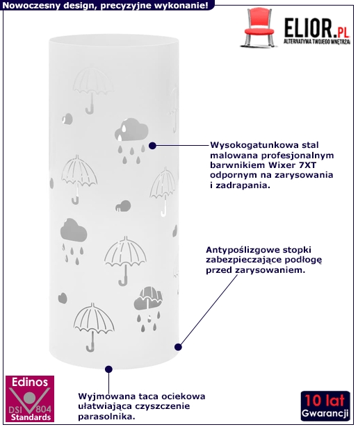 Biały pionowy ozdobny parasolnik - Istro 2S