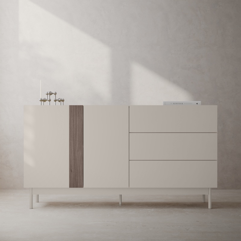 Komoda dwudrzwiowa z szufladami Berula, kaszmirowa, Orzech Villa