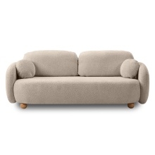 Sofa rozkładana Formosa z pojemnikiem, jasnobeżowa, boucle, nóżki kulki