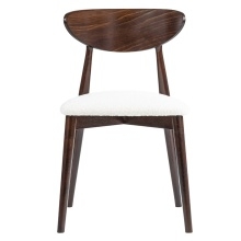 Krzesło drewniane do jadalni Diuna, białe/orzech, boucle