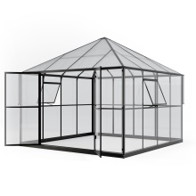 Oranżeria ogrodowa EcoGlass Gazebo Compact z fundamentem 8,1 m² szkło hartowane 4 mm, poliwęglan 6 mm, aluminium, czarna