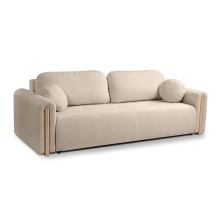 Sofa rozkładana Trenza z pojemnikiem, zaokrąglona, beżowa, boucle