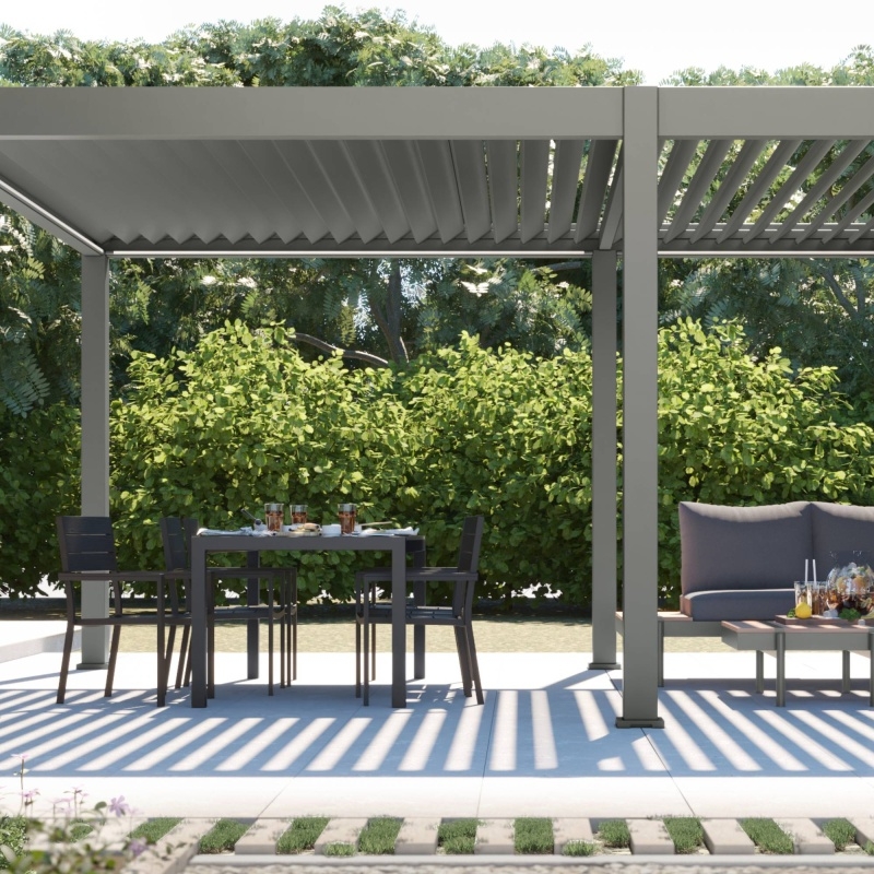 Image of Wolnostojąca pergola ogrodowa Lumera z aluminium, 4x6 m, bioklimatyczna, oświetlenie LED, elektryczna, antracytowa