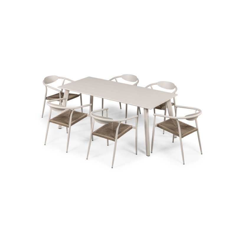 Image of Zestaw ogrodowy Piretto stół 180 cm + 6 krzeseł, aluminiowy, technorattan, jasnobeżowy