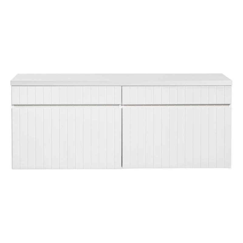 Image of Zestaw dwóch szafek pod umywalkę z blatem Iconic White 160 cm, lamele, biała