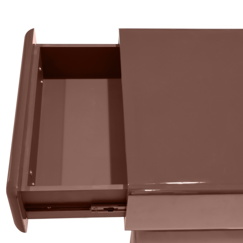 Stolik nocny z szufladą Blush, bordowy/brązowy, glossy, kształt łuku